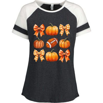 Coquette Bow Pumpkin Season Football Fall Autumn Halloween Enza Ladies Jersey Colorblock Tee