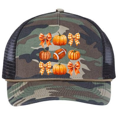 Coquette Bow Pumpkin Season Football Fall Autumn Halloween Retro Rope Trucker Hat Cap