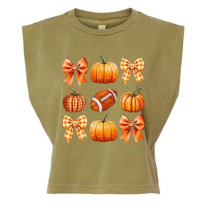 Coquette Bow Pumpkin Season Football Fall Autumn Halloween Garment-Dyed Women's Muscle Tee