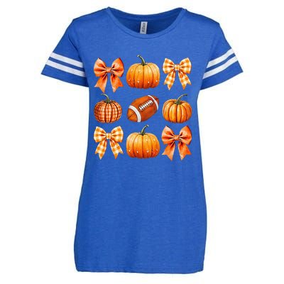 Coquette Bow Pumpkin Season Football Fall Autumn Halloween Enza Ladies Jersey Football T-Shirt