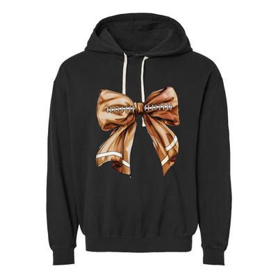 Coquette Bow Pumpkin American Football Thanksgiving Autumn Garment-Dyed Fleece Hoodie