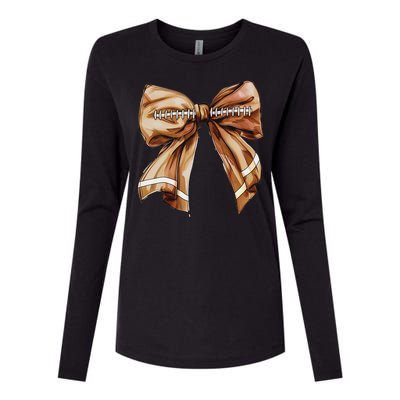 Coquette Bow Pumpkin American Football Thanksgiving Autumn Womens Cotton Relaxed Long Sleeve T-Shirt