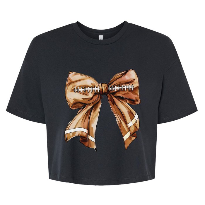 Coquette Bow Pumpkin American Football Thanksgiving Autumn Bella+Canvas Jersey Crop Tee