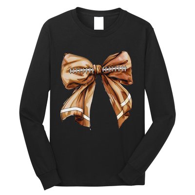 Coquette Bow Pumpkin American Football Thanksgiving Autumn Long Sleeve Shirt