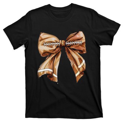 Coquette Bow Pumpkin American Football Thanksgiving Autumn T-Shirt