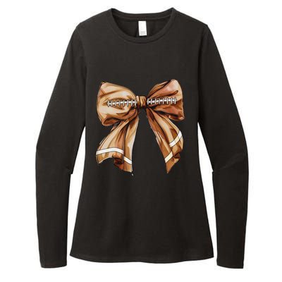 Coquette Bow Pumpkin American Football Thanksgiving Autumn Womens CVC Long Sleeve Shirt