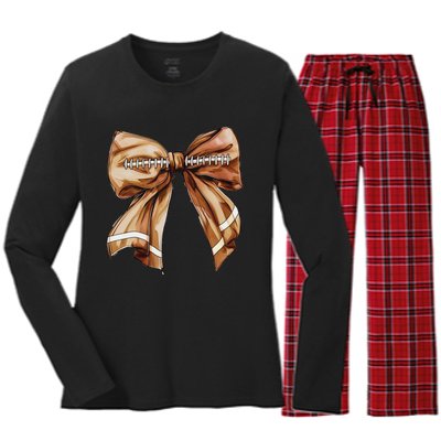 Coquette Bow Pumpkin American Football Thanksgiving Autumn Women's Long Sleeve Flannel Pajama Set 