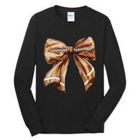 Coquette Bow Pumpkin American Football Thanksgiving Autumn Tall Long Sleeve T-Shirt