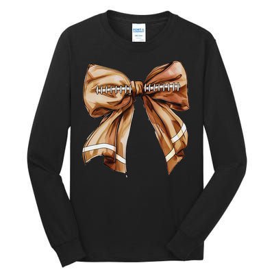 Coquette Bow Pumpkin American Football Thanksgiving Autumn Tall Long Sleeve T-Shirt