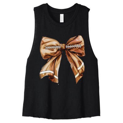 Coquette Bow Pumpkin American Football Thanksgiving Autumn Women's Racerback Cropped Tank