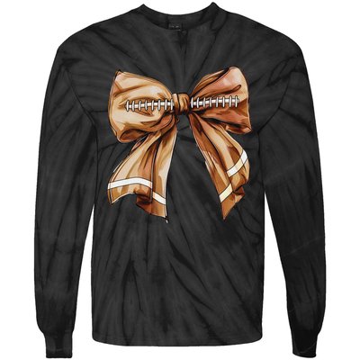 Coquette Bow Pumpkin American Football Thanksgiving Autumn Tie-Dye Long Sleeve Shirt