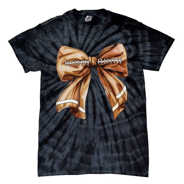 Coquette Bow Pumpkin American Football Thanksgiving Autumn Tie-Dye T-Shirt