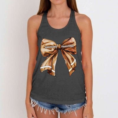 Coquette Bow Pumpkin American Football Thanksgiving Autumn Women's Knotted Racerback Tank