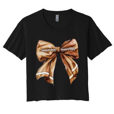 Coquette Bow Pumpkin American Football Thanksgiving Autumn Women's Crop Top Tee