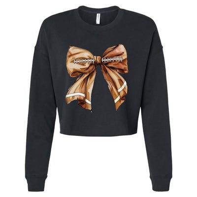 Coquette Bow Pumpkin American Football Thanksgiving Autumn Cropped Pullover Crew