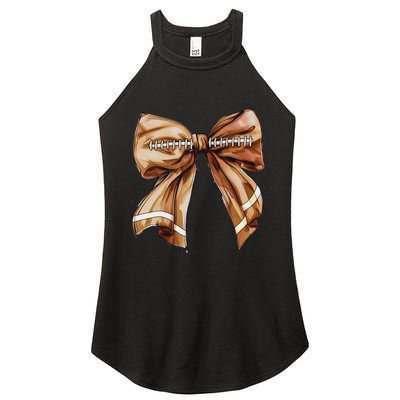 Coquette Bow Pumpkin American Football Thanksgiving Autumn Women's Perfect Tri Rocker Tank