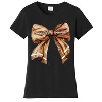 Coquette Bow Pumpkin American Football Thanksgiving Autumn Women's T-Shirt