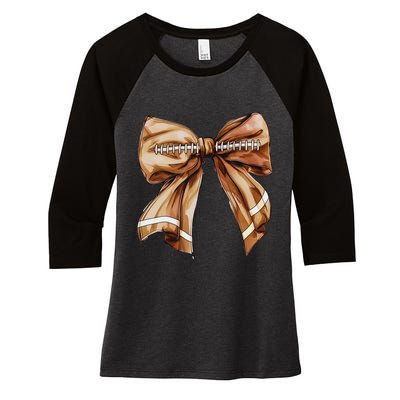 Coquette Bow Pumpkin American Football Thanksgiving Autumn Women's Tri-Blend 3/4-Sleeve Raglan Shirt