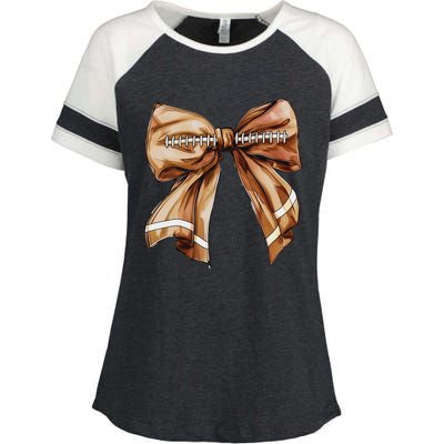 Coquette Bow Pumpkin American Football Thanksgiving Autumn Enza Ladies Jersey Colorblock Tee