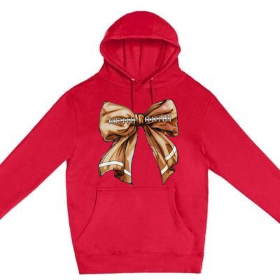 Coquette Bow Pumpkin American Football Thanksgiving Autumn Premium Pullover Hoodie