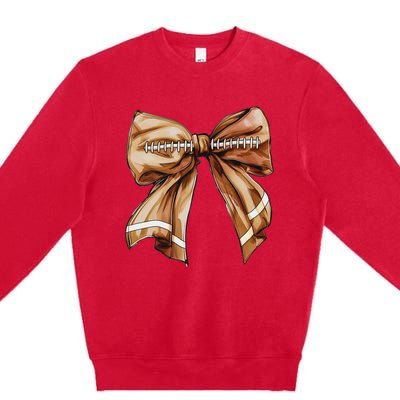 Coquette Bow Pumpkin American Football Thanksgiving Autumn Premium Crewneck Sweatshirt