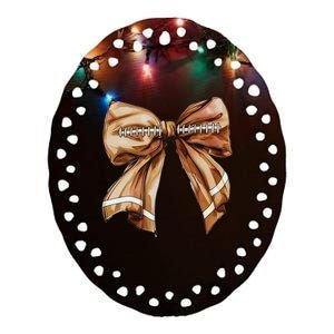 Coquette Bow Pumpkin American Football Thanksgiving Autumn Ceramic Oval Ornament