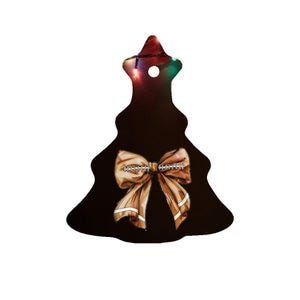 Coquette Bow Pumpkin American Football Thanksgiving Autumn Ceramic Tree Ornament