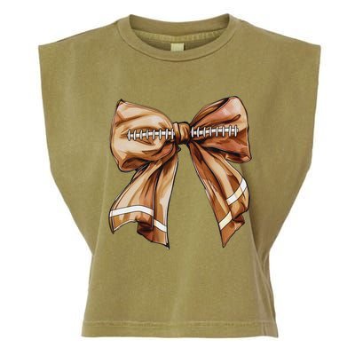 Coquette Bow Pumpkin American Football Thanksgiving Autumn Garment-Dyed Women's Muscle Tee