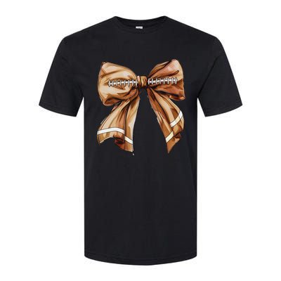 Coquette Bow Pumpkin American Football Thanksgiving Autumn Softstyle CVC T-Shirt