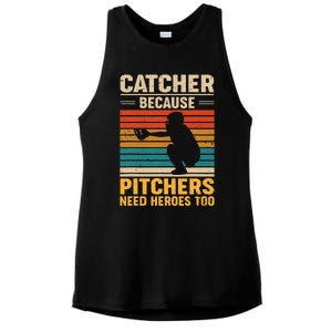 Catcher Because Pitchers Need Heroes Too Baseball Ladies PosiCharge Tri-Blend Wicking Tank