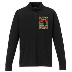 Catcher Because Pitchers Need Heroes Too Baseball Performance Long Sleeve Polo