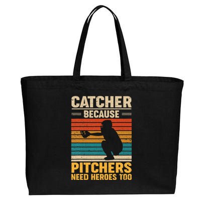 Catcher Because Pitchers Need Heroes Too Baseball Cotton Canvas Jumbo Tote