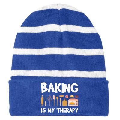 Cake Bakers Pastry Chefs Baking Is My Therapy Cupcake Bakers Meaningful Gift Striped Beanie with Solid Band