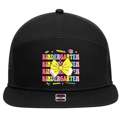 Coquette Bow Pencil Retro Kindergarten Funny Back To School 7 Panel Mesh Trucker Snapback Hat