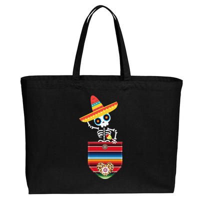 Calaca Blanket Pocket Serape Mexican Gift Cinco De Mayo Cotton Canvas Jumbo Tote