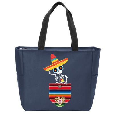 Calaca Blanket Pocket Serape Mexican Gift Cinco De Mayo Zip Tote Bag