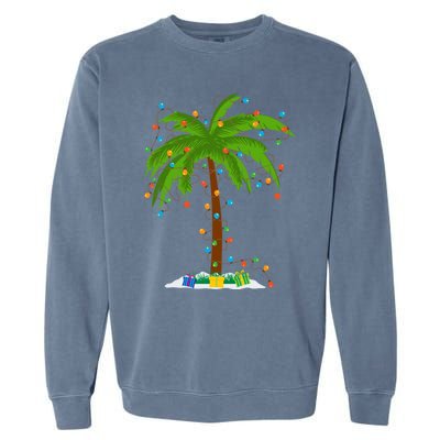 Christmas Beach Palm Tree With Xmas Lights Tropical Santa Meaningful Gift Garment-Dyed Sweatshirt