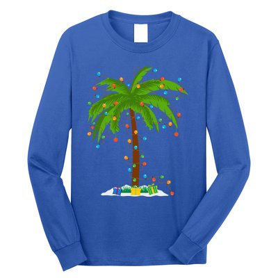 Christmas Beach Palm Tree With Xmas Lights Tropical Santa Meaningful Gift Long Sleeve Shirt