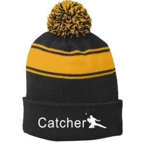 Catcher Baseball Player Stripe Pom Pom Beanie