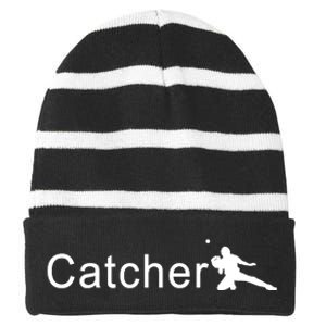 Catcher Baseball Player Striped Beanie with Solid Band