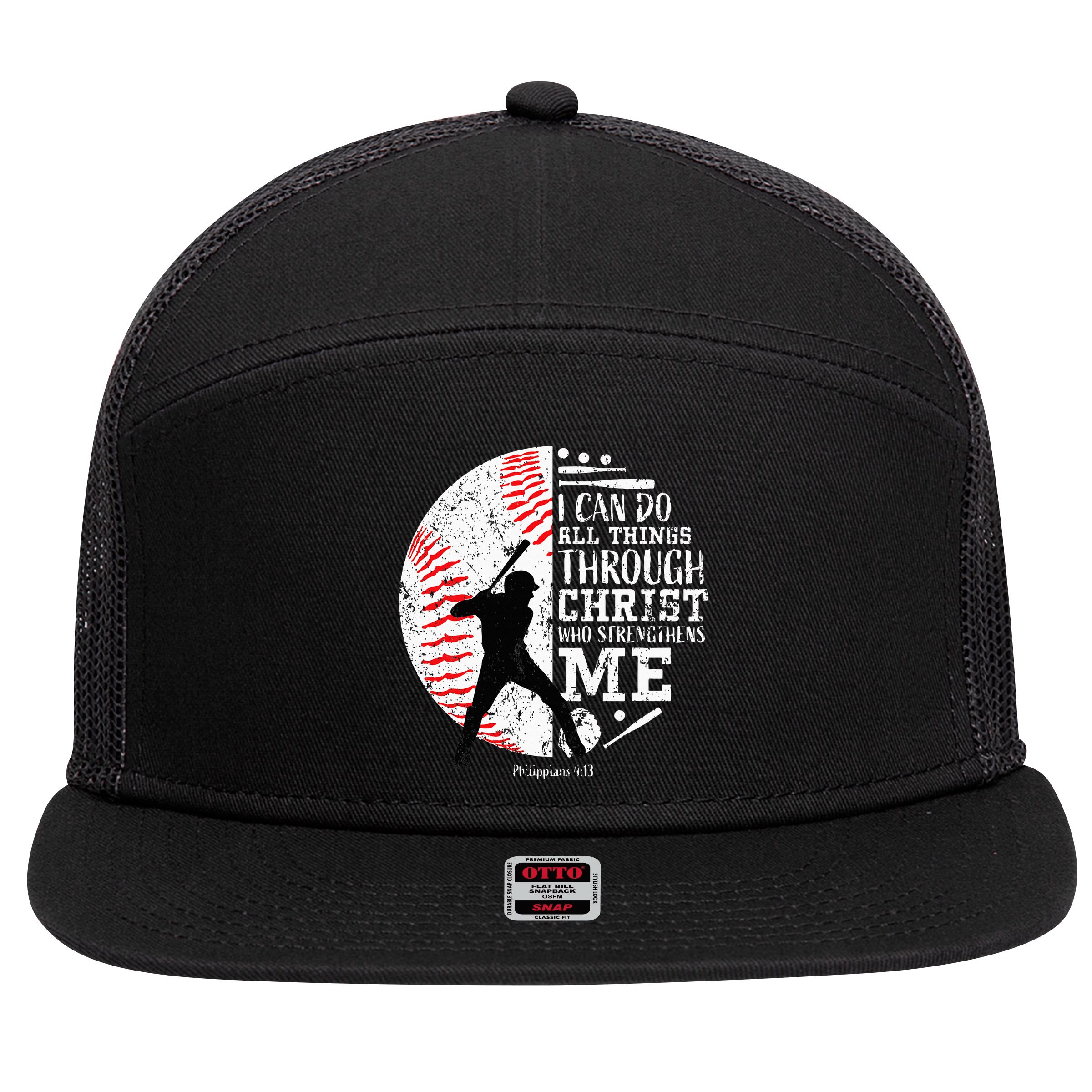 Cool Baseball Player Christian Bible Verse 7 Panel Mesh Trucker Snapback Hat