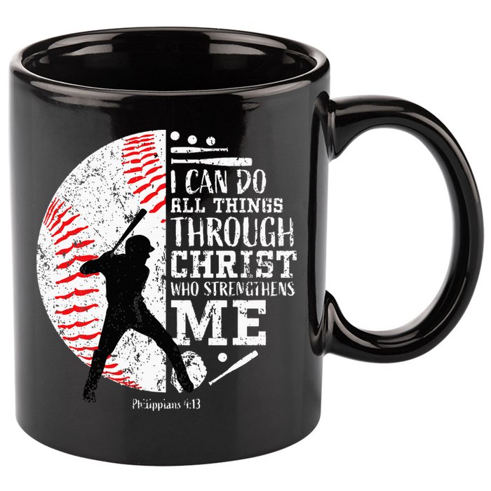Cool Baseball Player Christian Bible Verse 11oz C Handle Ceramic Mug