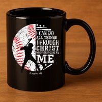 Cool Baseball Player Christian Bible Verse 11oz C Handle Ceramic Mug