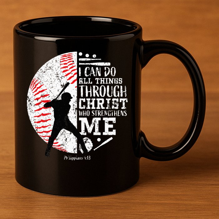 Cool Baseball Player Christian Bible Verse 11oz C Handle Ceramic Mug