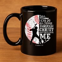 Cool Baseball Player Christian Bible Verse 11oz C Handle Ceramic Mug
