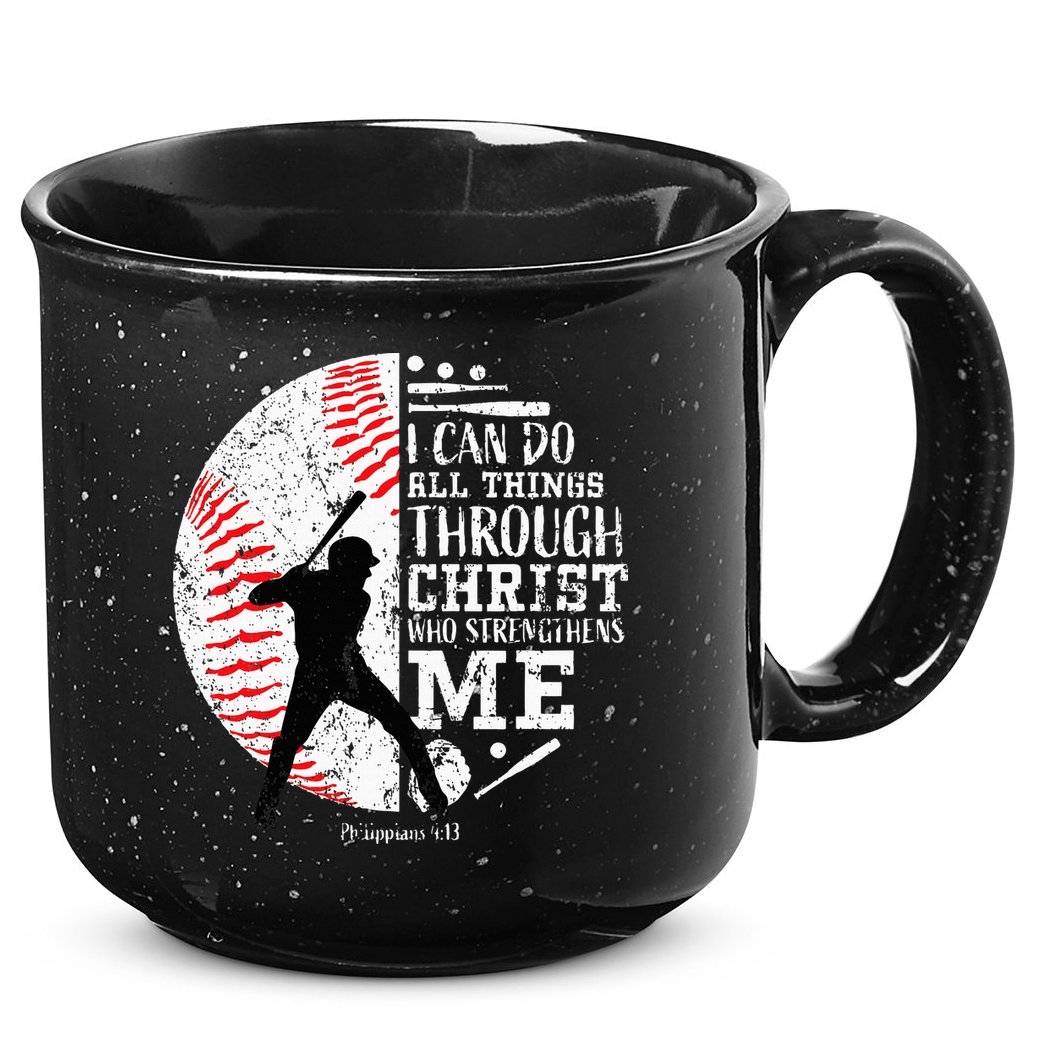 Cool Baseball Player Christian Bible Verse 15oz Campfire Ceramic Mug