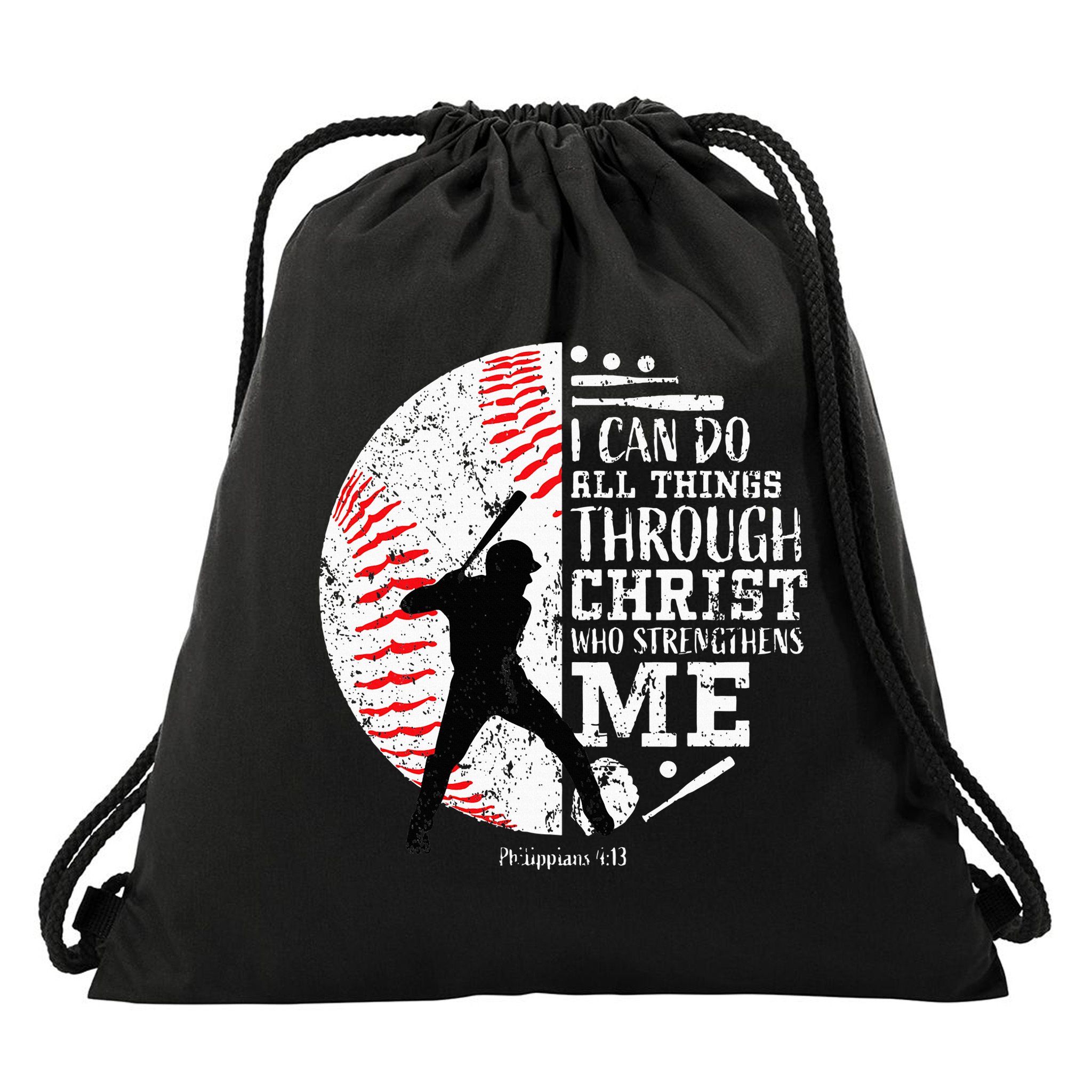 Cool Baseball Player Christian Bible Verse Drawstring Bag