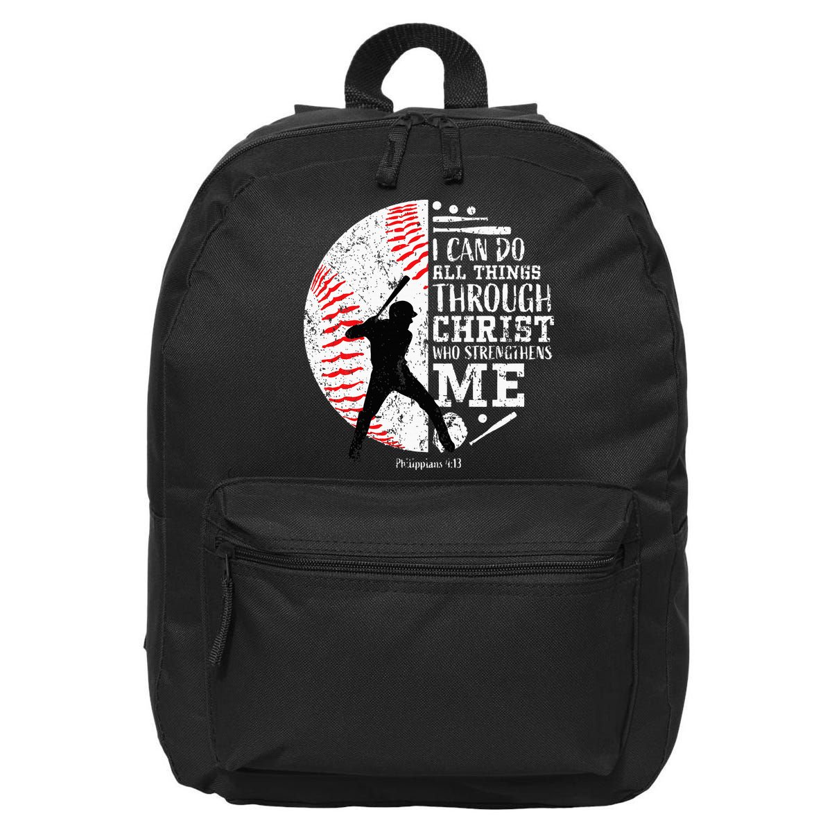 Cool Baseball Player Christian Bible Verse 16 in Basic Backpack