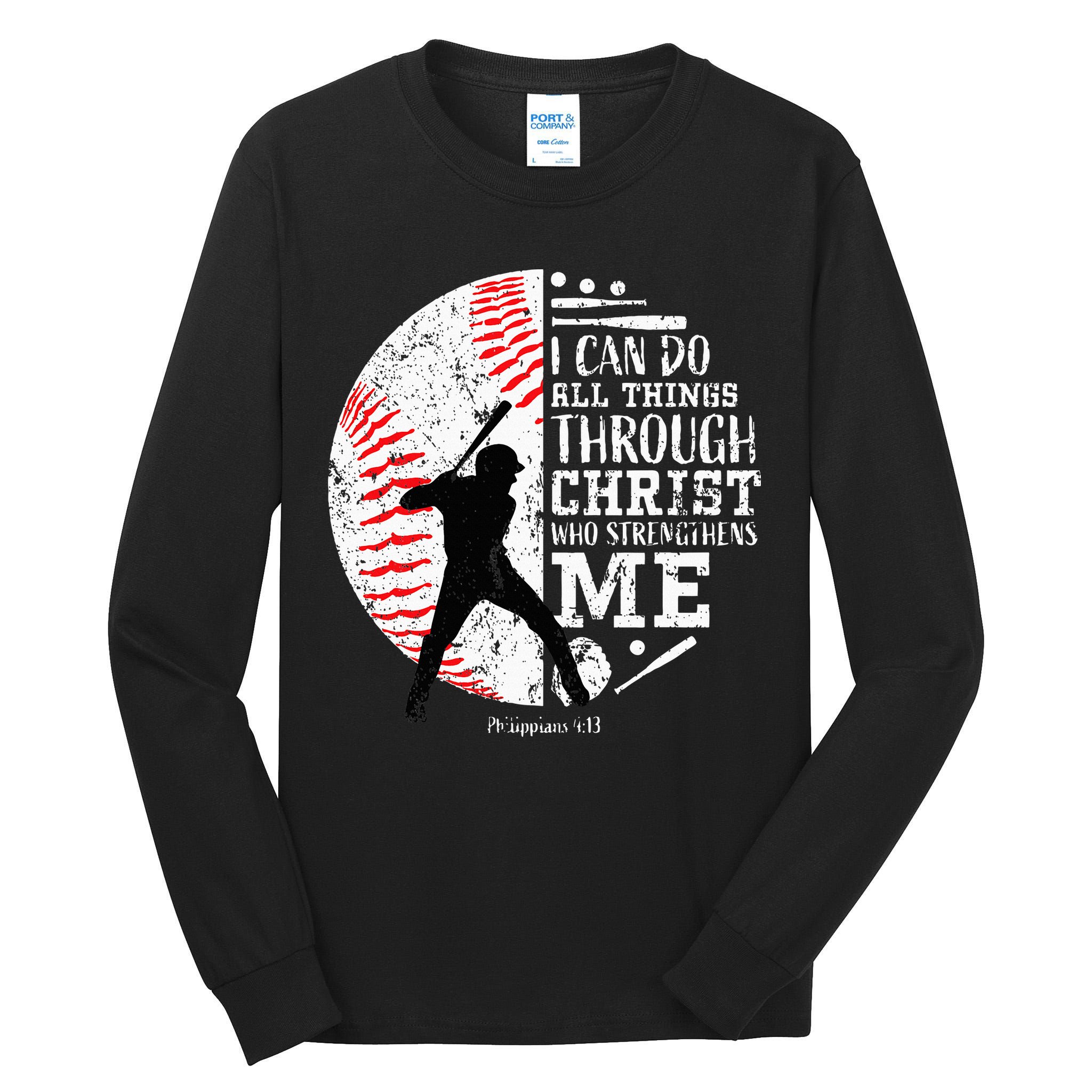 Cool Baseball Player Christian Bible Verse Tall Long Sleeve T-Shirt