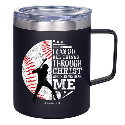 Cool Baseball Player Christian Bible Verse 12oz Stainless Steel Coffee Mug